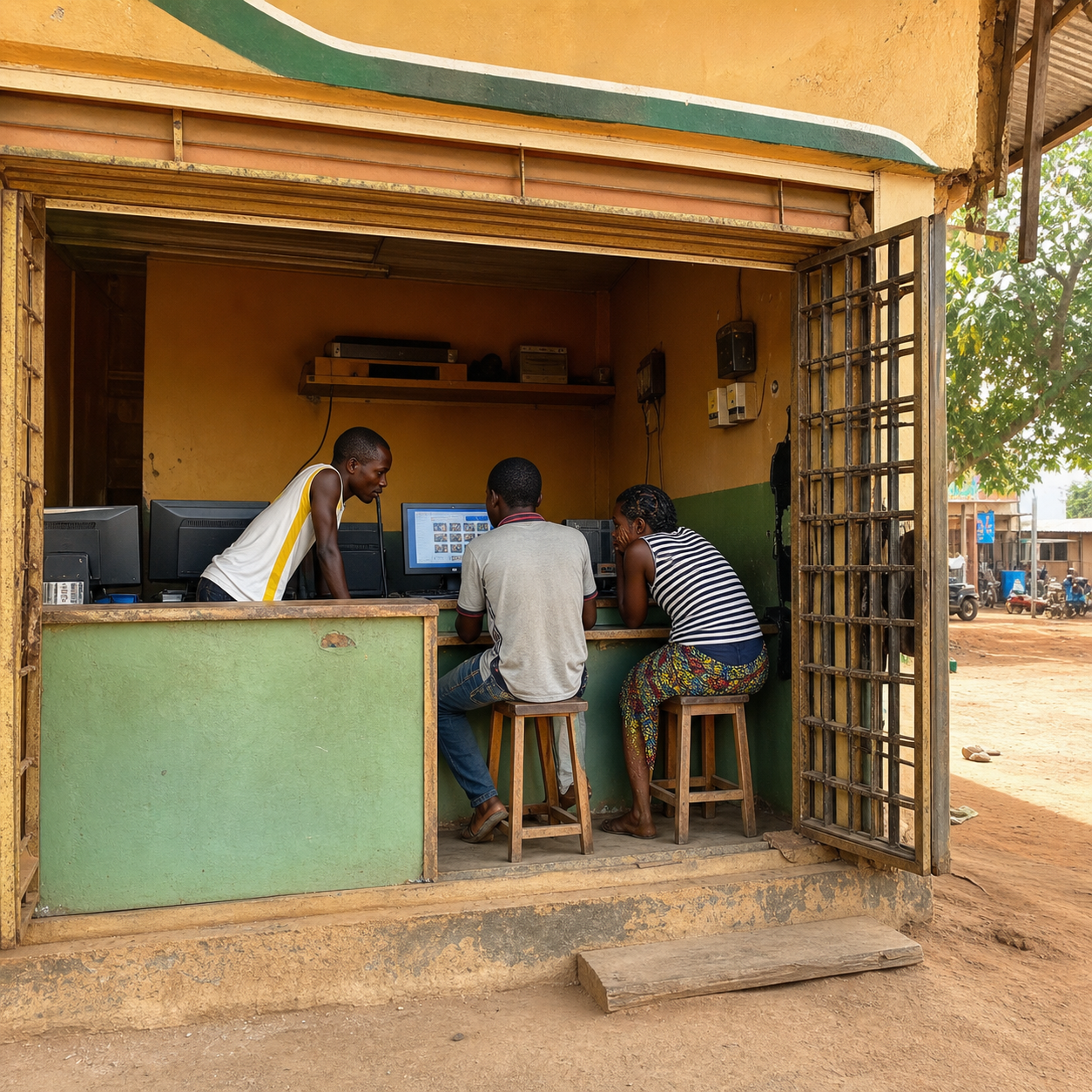 Cybercafé communautaire installé dans une boutique en Afrique